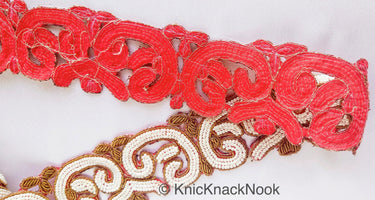 Wholesale Gold Hand Embroidered Cutwork Lace Trim Beaded with Ivory Seed Beads, Wedding Trim, Indian Trim